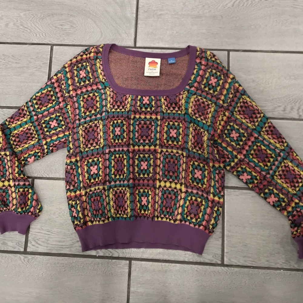 FARM Rio Anthropologie Square Neck Geometric Knit Sweater XS